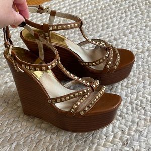Michael Kors Alexi Leather Studded Wedge Sandals